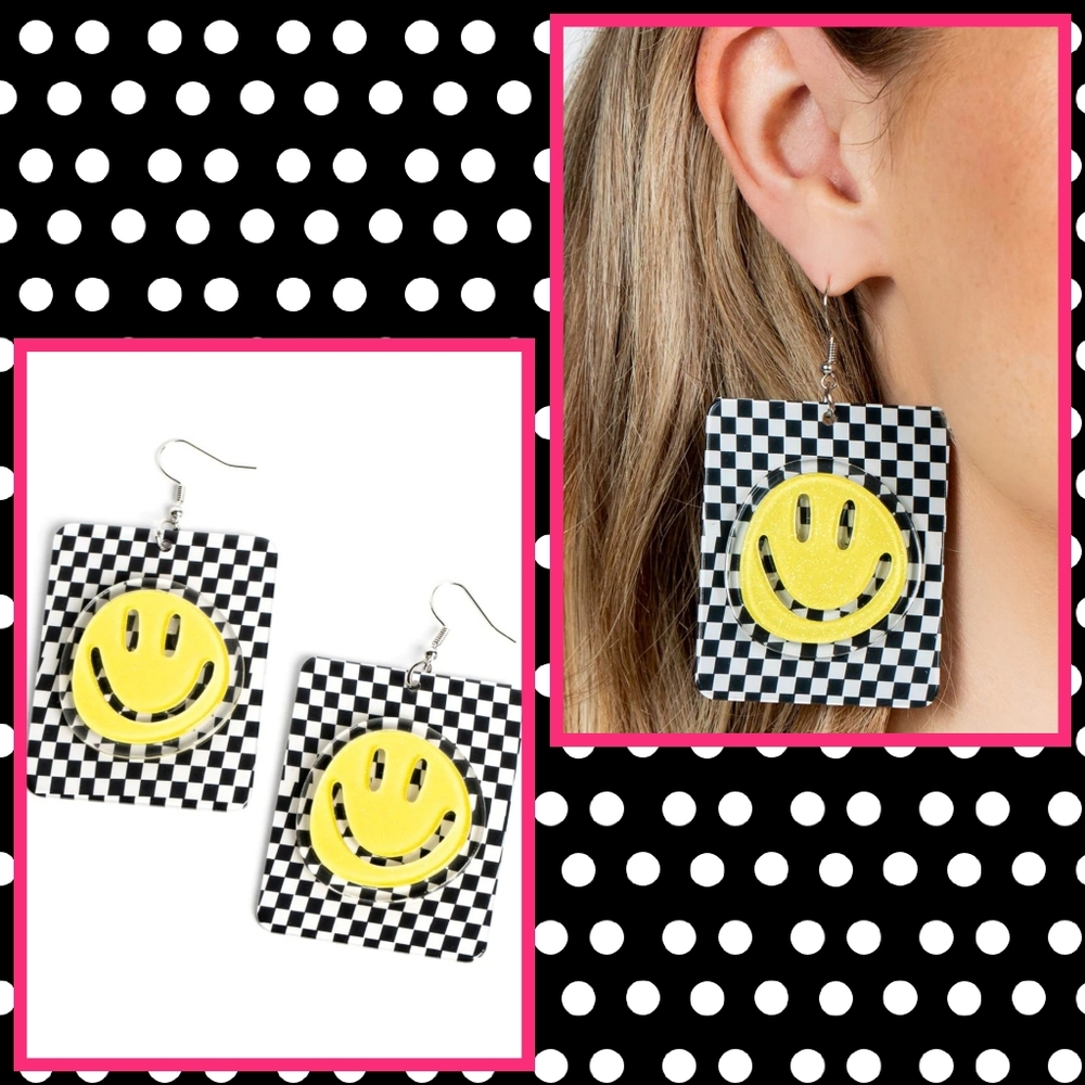 2/$10 Paparazzi Cheeky Checkerboard Yellow Earrings